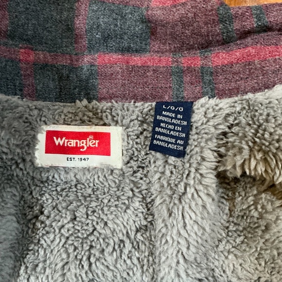 Wrangler Men’s Sherpa Lined Flannel Shirt Jacket Plaid Red Gray Size Large - Picture 7 of 9